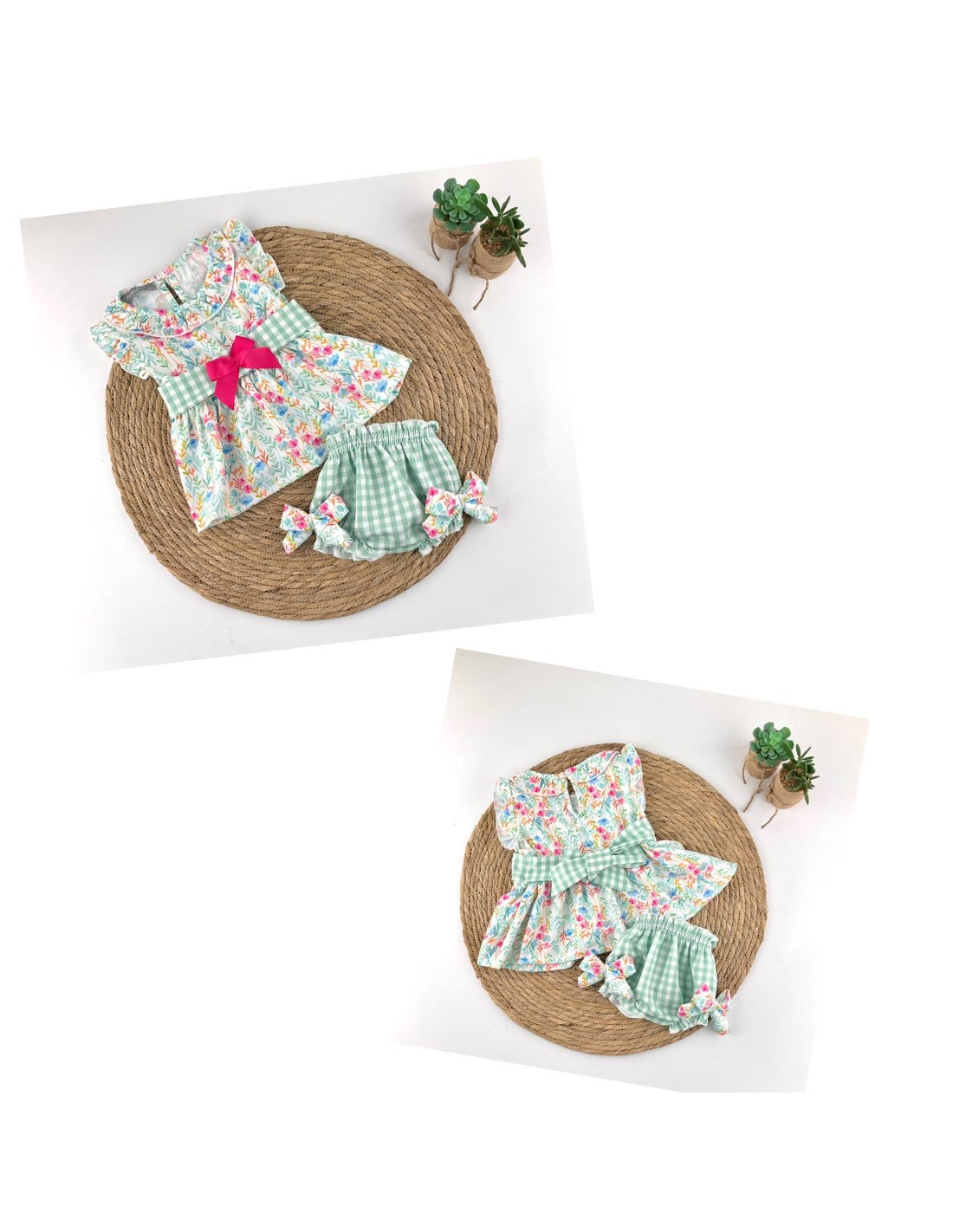 Conjunto Verde Flores Vichy