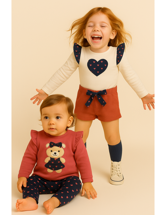 Conjunto Short Osito Corazones