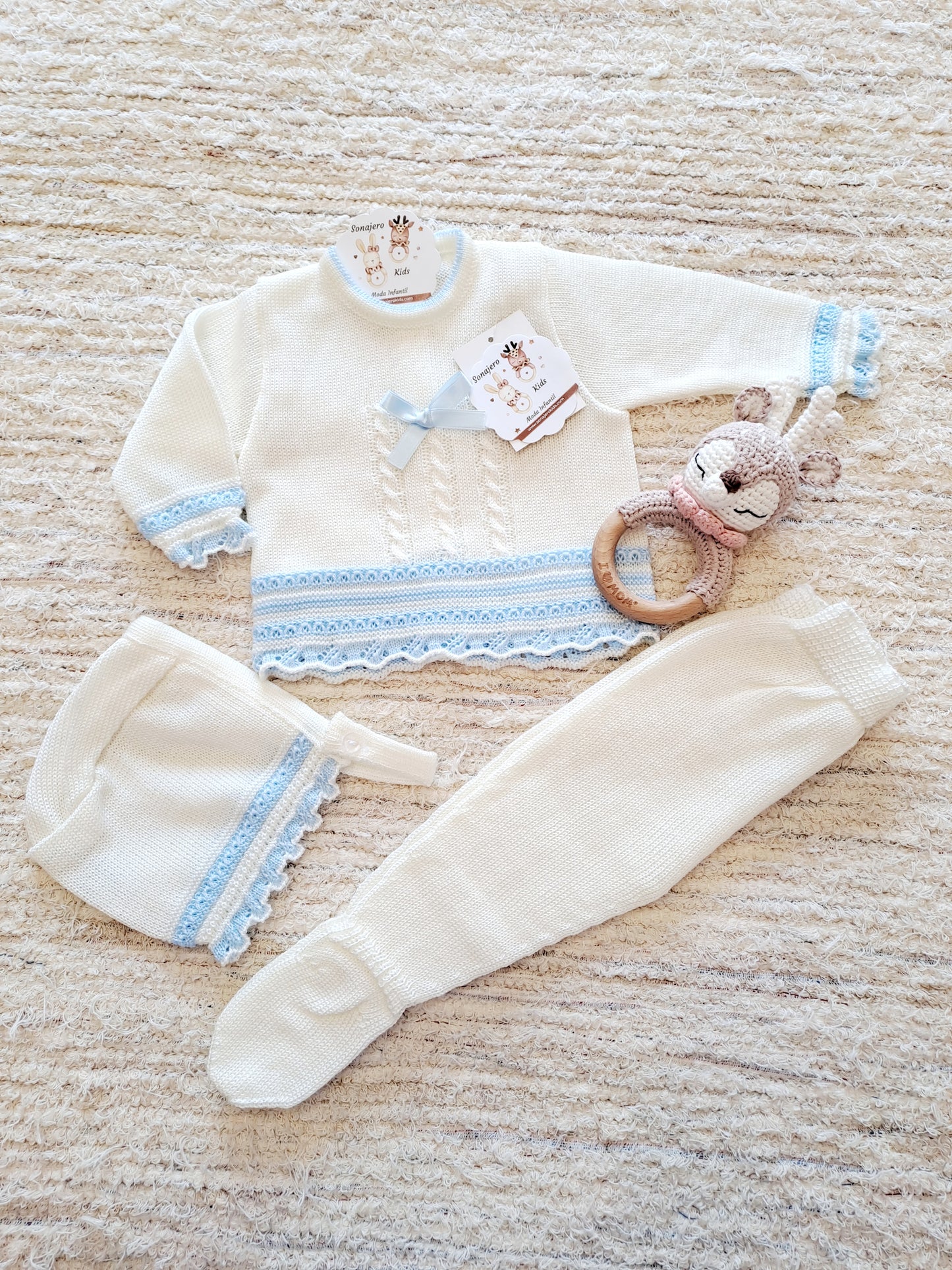 Conjunto Bicolor Hilo 2613 Crudo Celeste