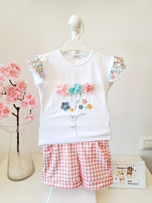 Short Ramo Flores Coral