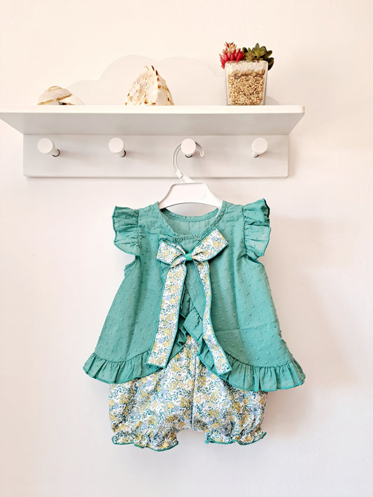 Conjunto Plumetti Flores Verde