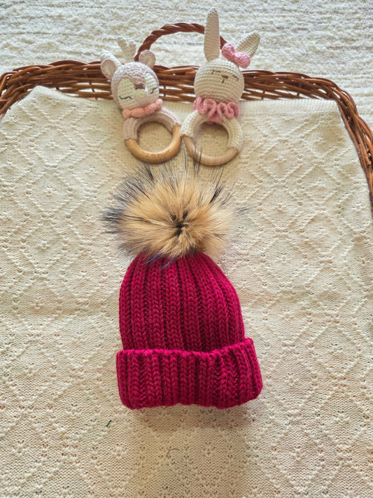 Gorro Pompon Pelo Natural