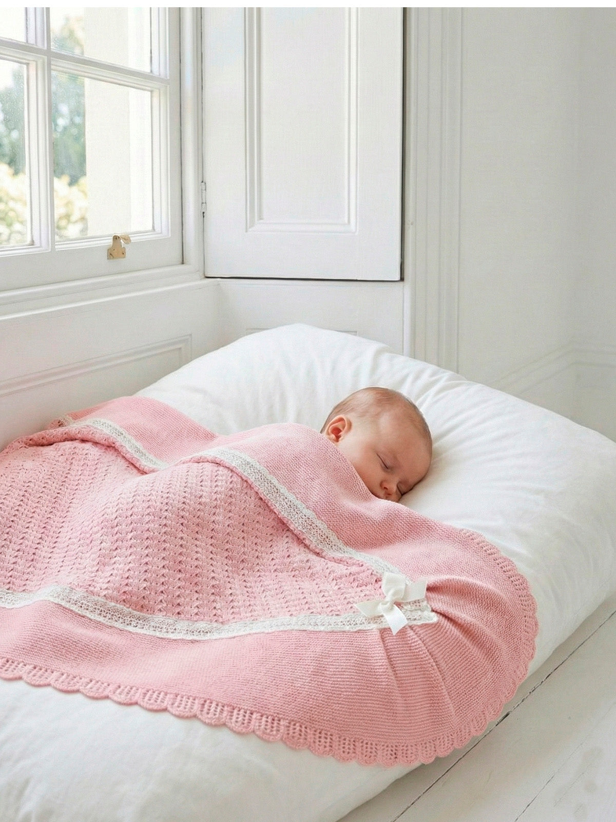 Toquilla de Punto Rosa Palo con Puntilla para Bebé | Sonajero Kids