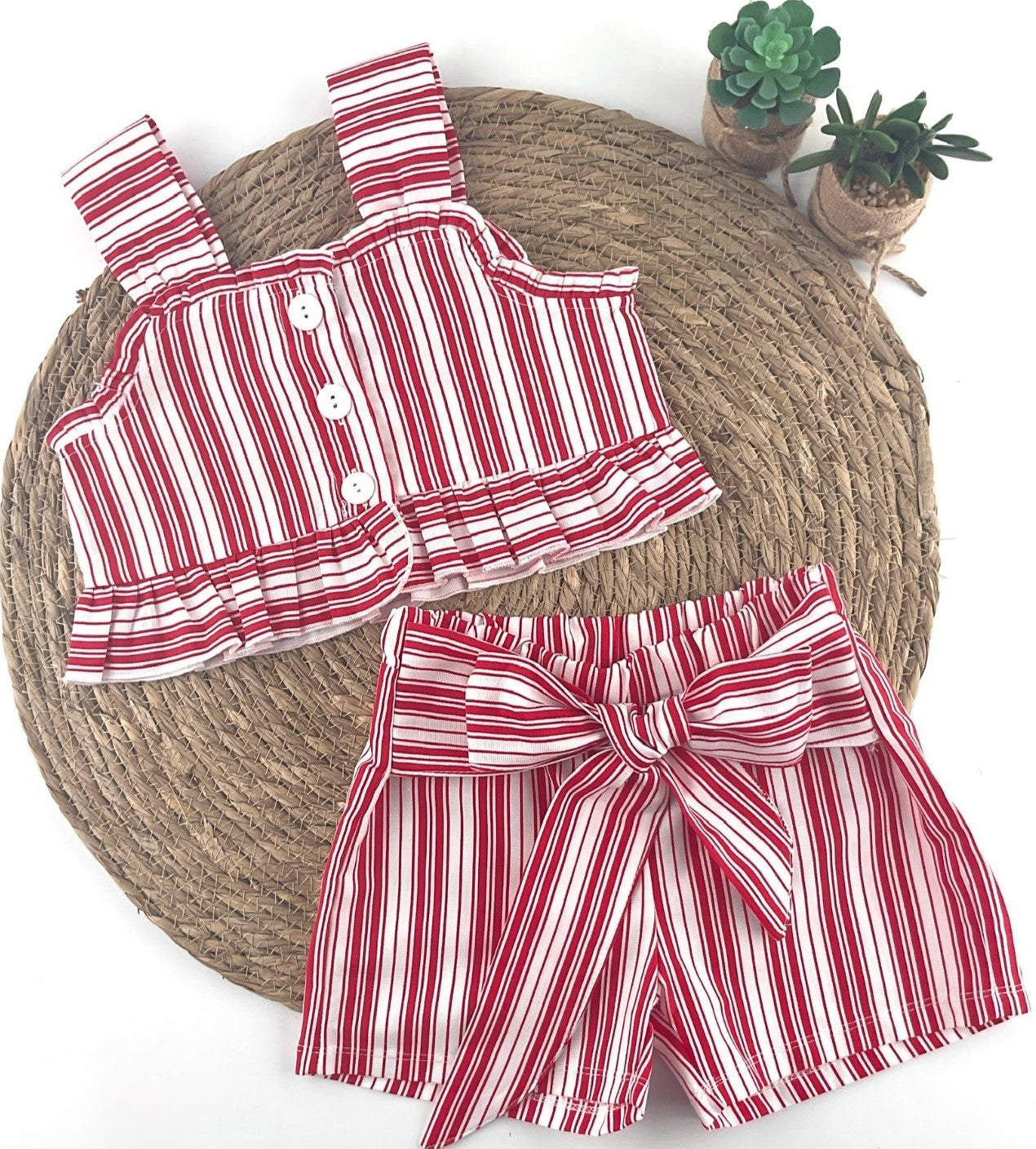 Conjunto Short Rayas Rojo