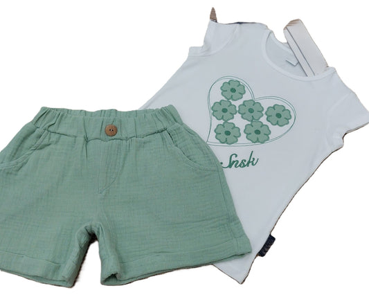 Conjunto Short Verde Flores