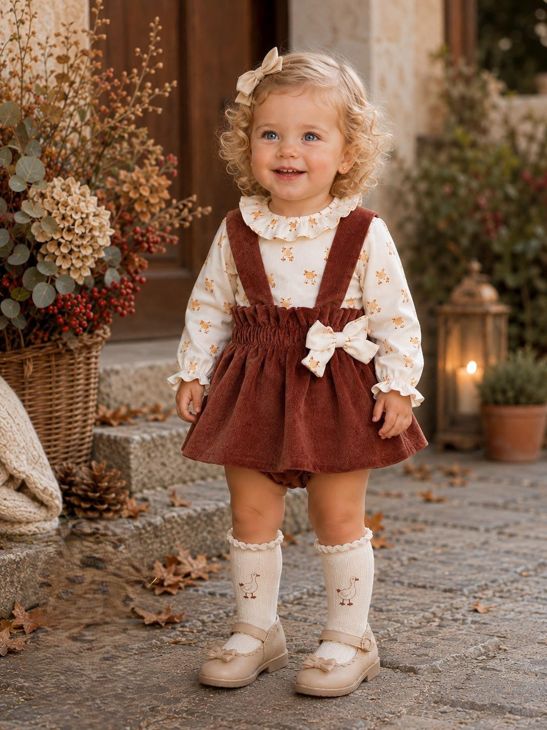 Conjunto Infantil de Blusa y Peto de Pana | Moda Infantil Dulce y Clásica | Sonajero Kids