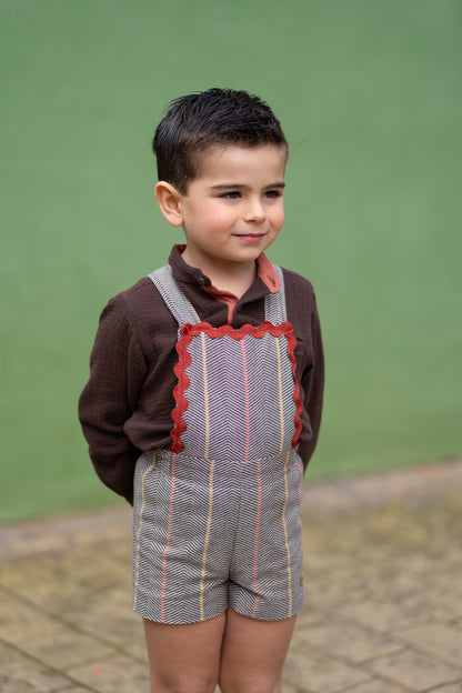 Conjunto Peto Rana Espiga y Camisa Marrón Chocolate | Sonajero Kids