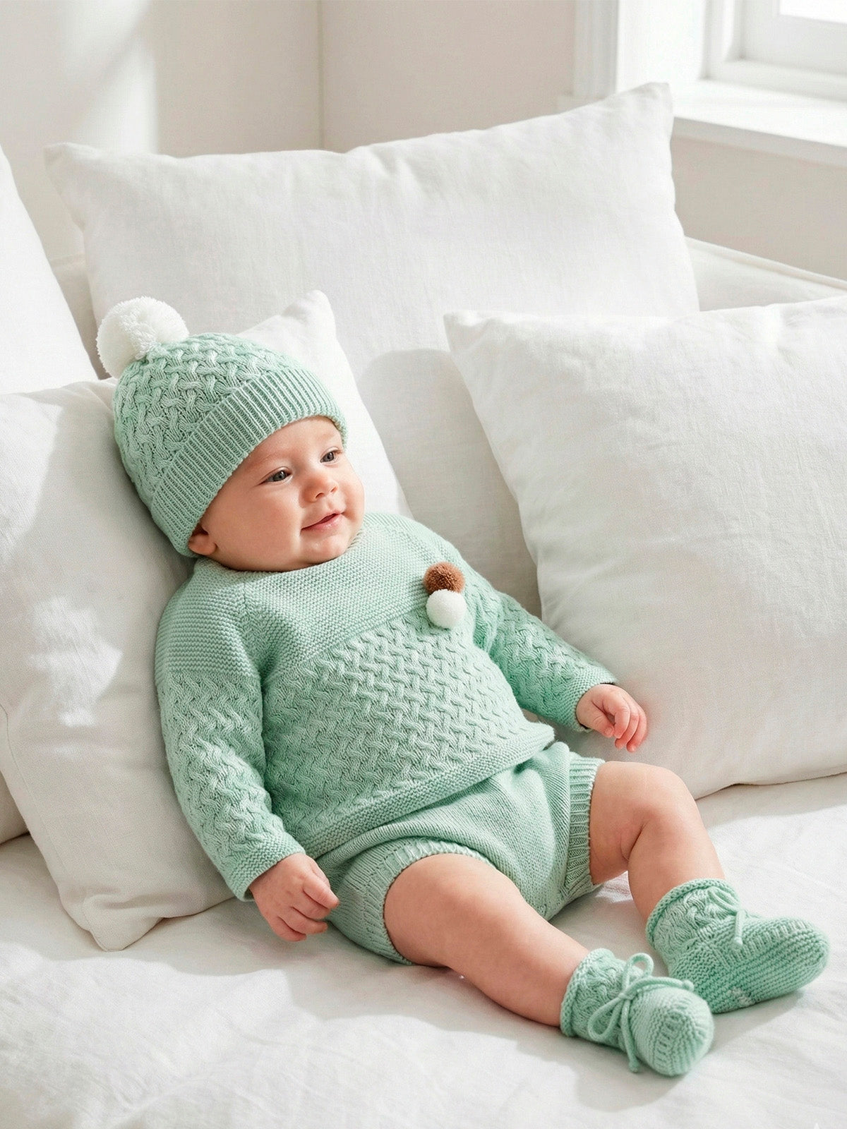 Conjunto de Punto 4 Piezas Verde Agua para Bebé | Sonajero Kids