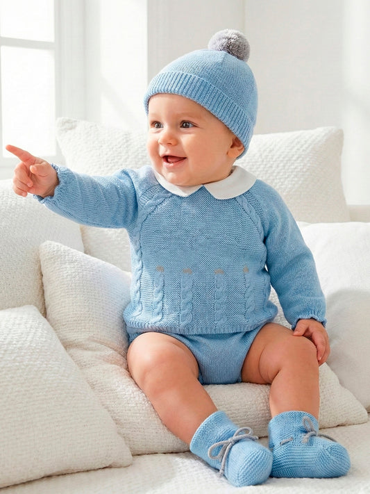 Conjunto de Punto Azul Celeste para Bebé (3 Piezas) | Sonajero Kids