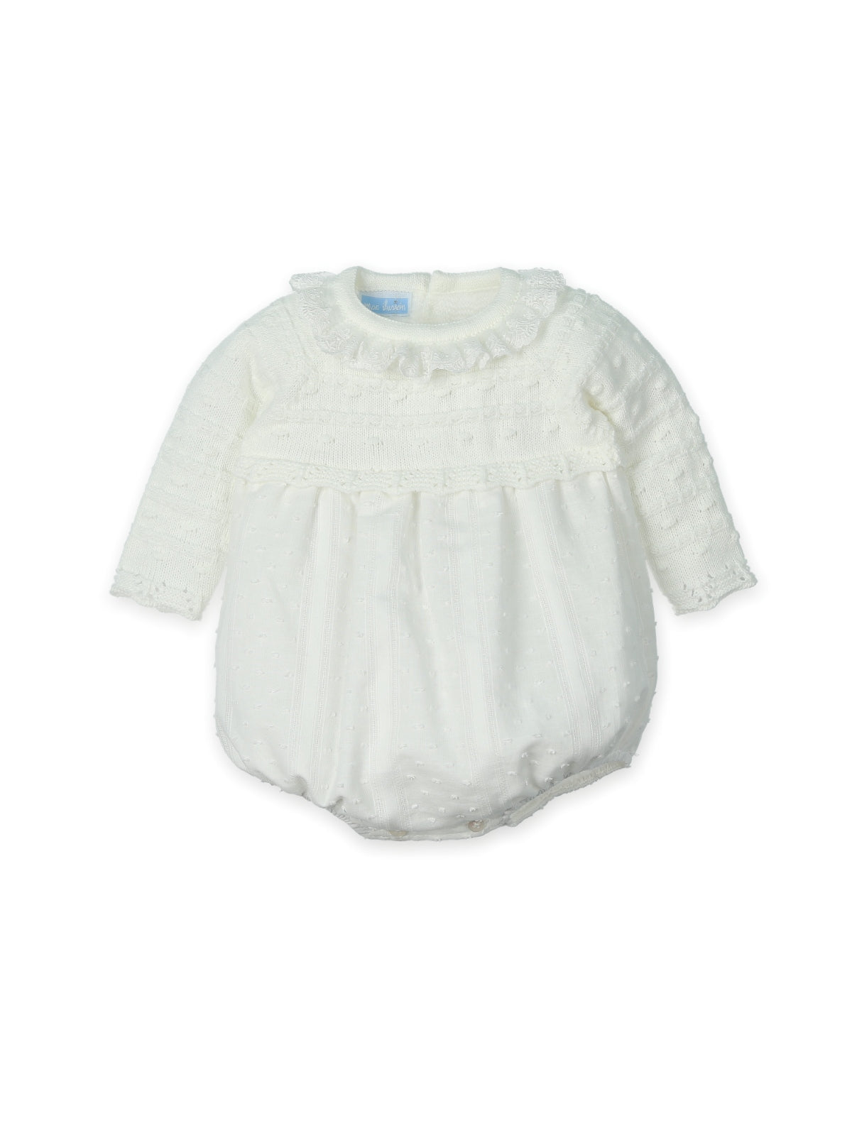 Pelele Bebé Punto y Plumeti Blanco Roto | Moda Infantil Clásica | Sonajero Kids