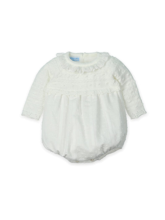 Pelele Bebé Punto y Plumeti Blanco Roto | Moda Infantil Clásica | Sonajero Kids
