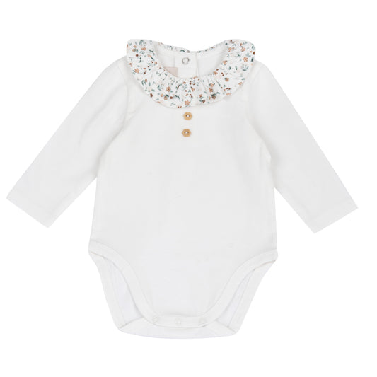 Body Bebé Manga Larga con Cuello Volante Floral | Chicco | Sonajero Kids
