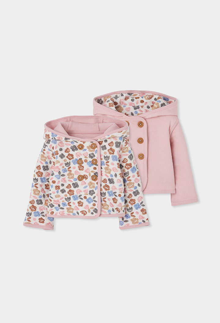 Chaqueta Reversible Bebé Niña Floral y Rosa Palo | Sonajero Kids