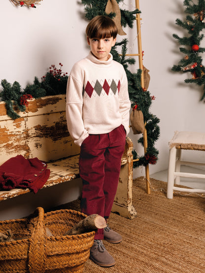 Conjunto Infantil de Punto y Pantalón de Pana Granate | Moda Infantil | Sonajero Kids