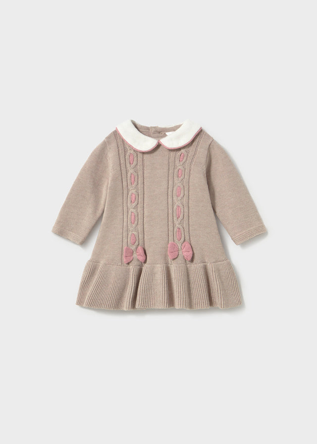 Vestido de Punto Beige para Bebé con Cuello Bobo | Moda Infantil | Mayoral | Sonajero Kids