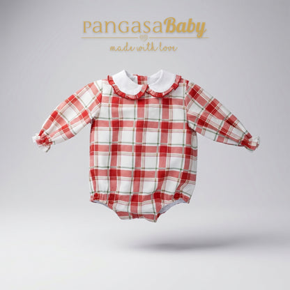 Pelele Ranita de Cuadros cerezas y  Rojos - Pangasa Baby | Sonajero Kids