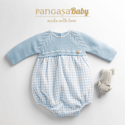 Pelele de Punto Celeste y Cuadros Vichy | Pangasa Baby