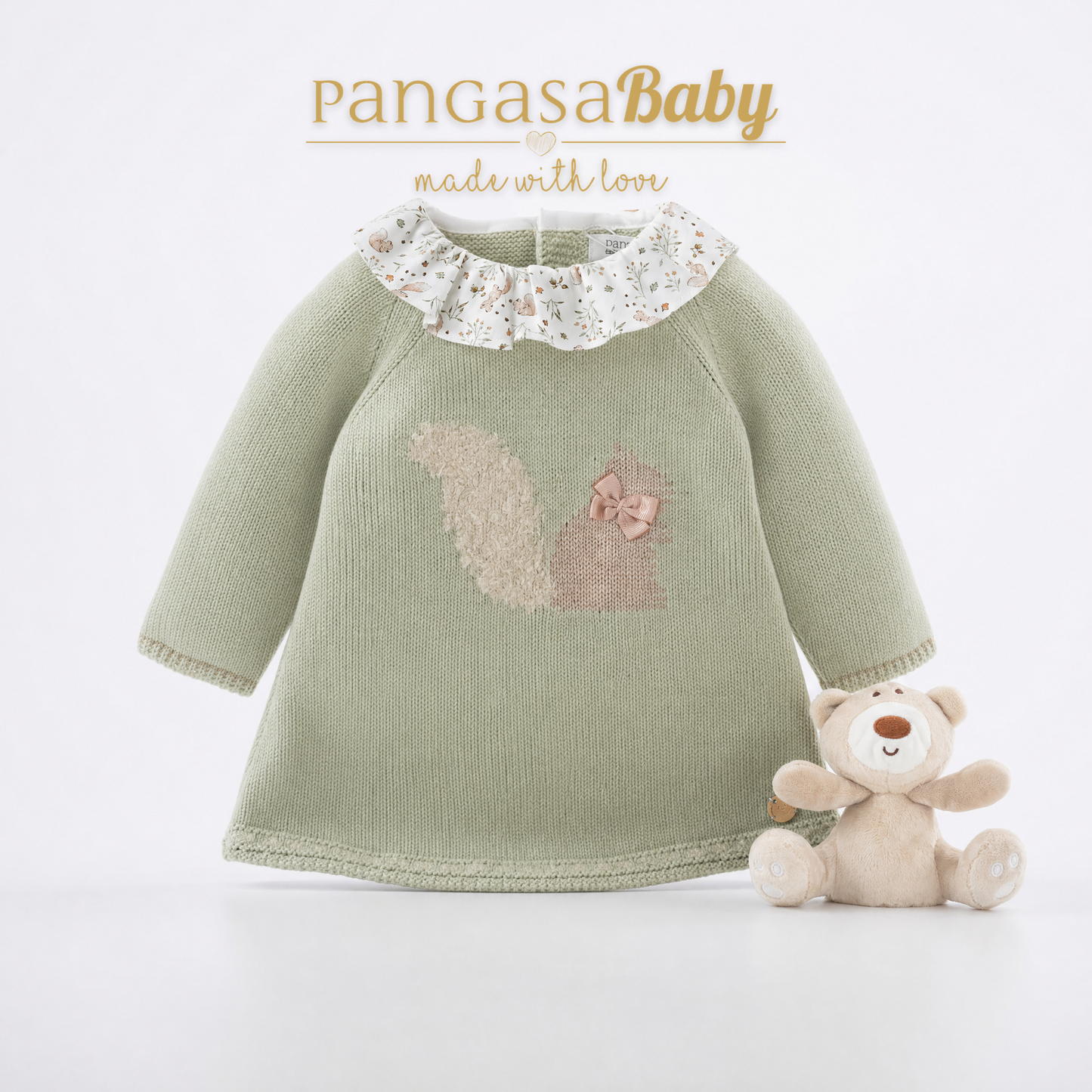Vestido Punto Verde Ardilla Pangasa Baby | Sonajero Kids