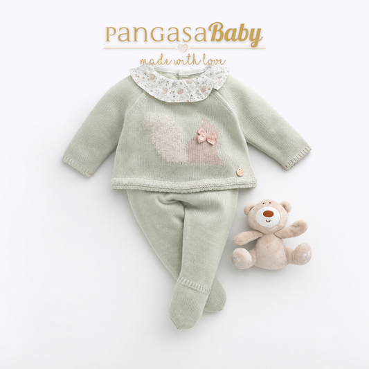 Conjunto de Punto Verde Agua con Ardilla Pangasa Baby | Sonajero Kids