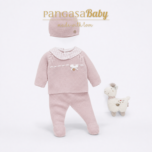 Conjunto de PuntoRosa Empolvado con Gorro Pangasa Baby | Sonajero Kids