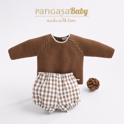Conjunto Bebé de Punto Marrón y Bombacho Cuadros · Pangasa Baby