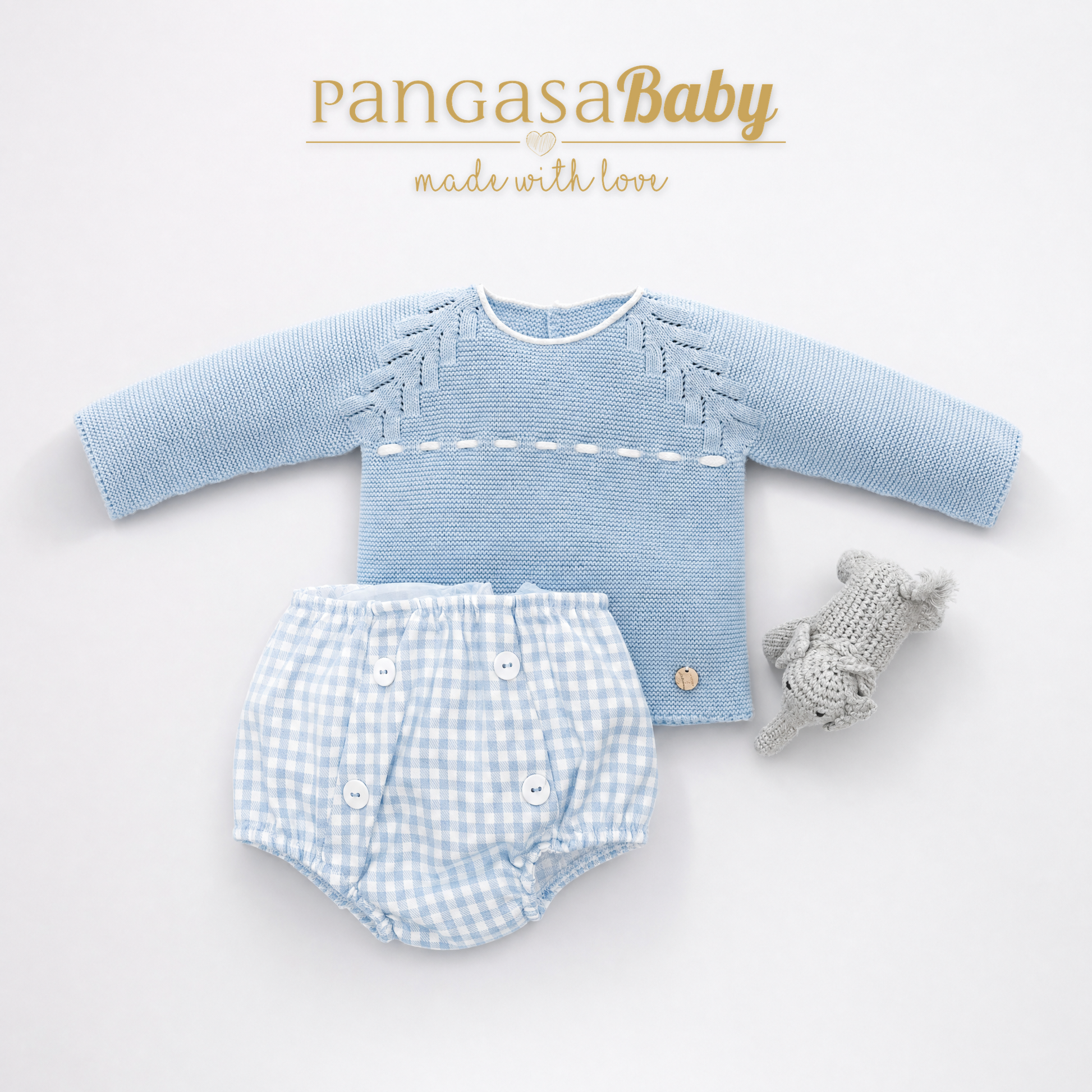 Conjunto de Punto Celeste y Braguita Cuadros · Pangasa Baby