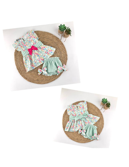 Conjunto Verde Flores Vichy