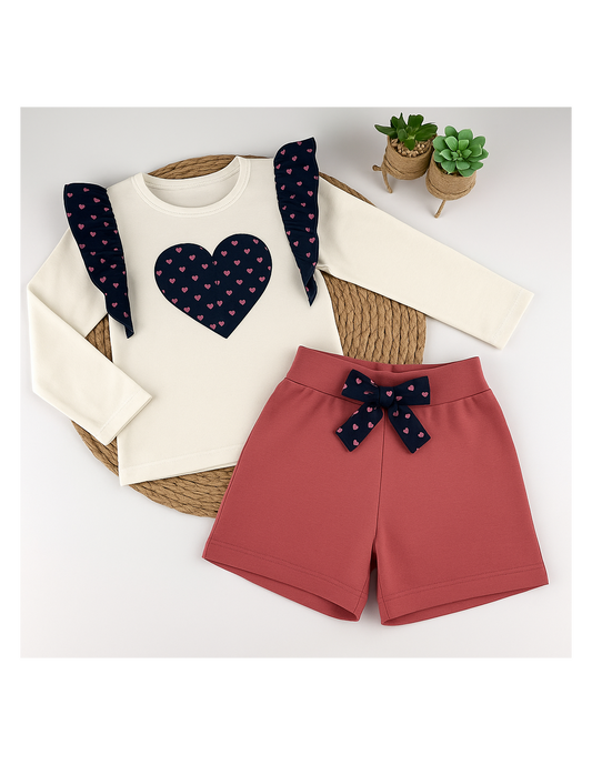 Conjunto Short Osito Corazones
