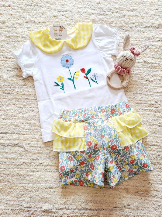 Conjunto Short Flores Bordadas