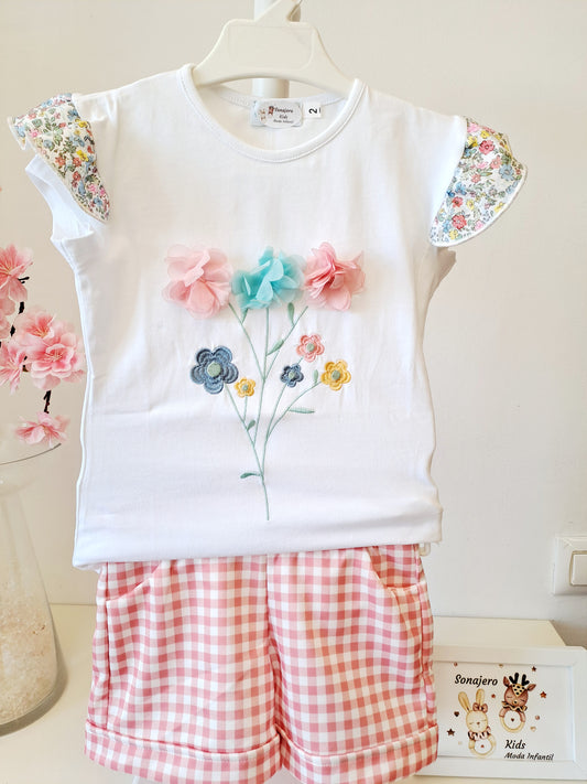 Short Ramo Flores Coral