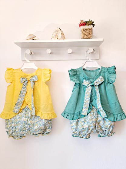 Conjunto Plumetti Flores Verde