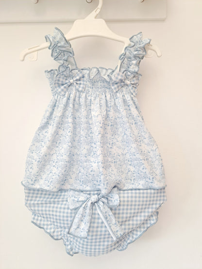 Conjunto Azul Flores Vichy