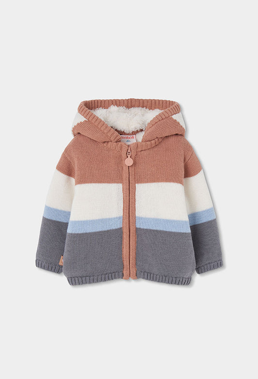 Chaqueta de punto a rayas terracota, crema y gris con capucha de borreguito para bebé | Boboli | Sonajero Kids