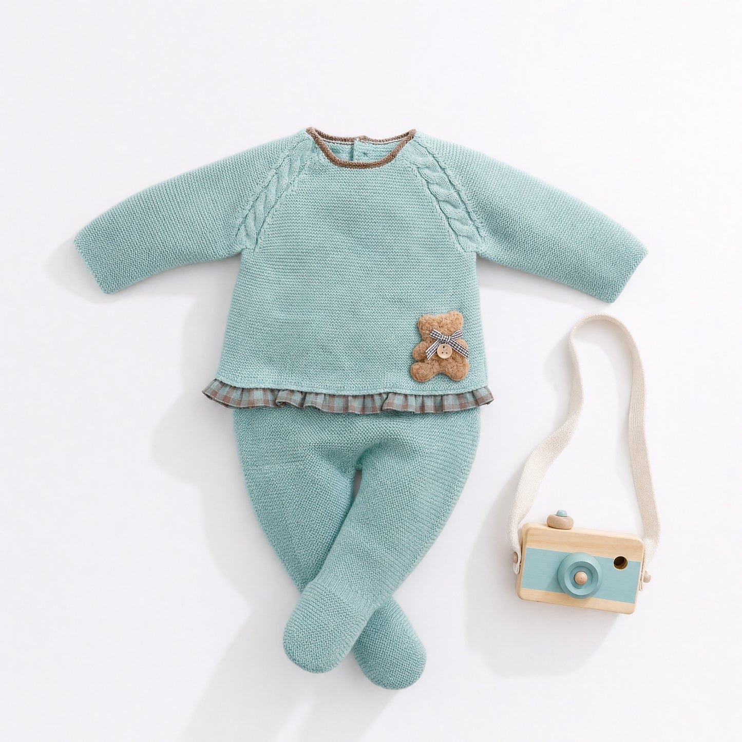 Conjunto Punto Bebé Menta Oso Pangasa Baby | Sonajero Kids