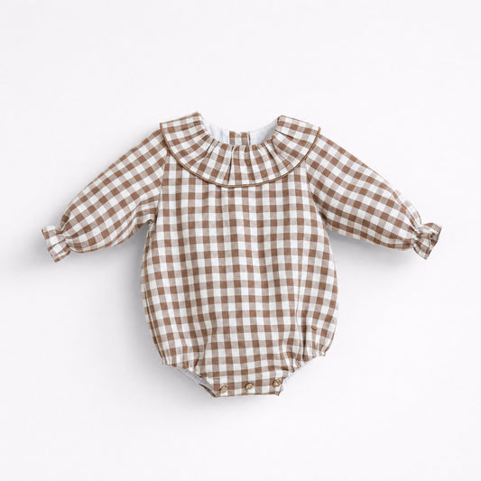 Pelele de Cuadros Vichy Chocolate Pangasa Baby | Sonajero Kids