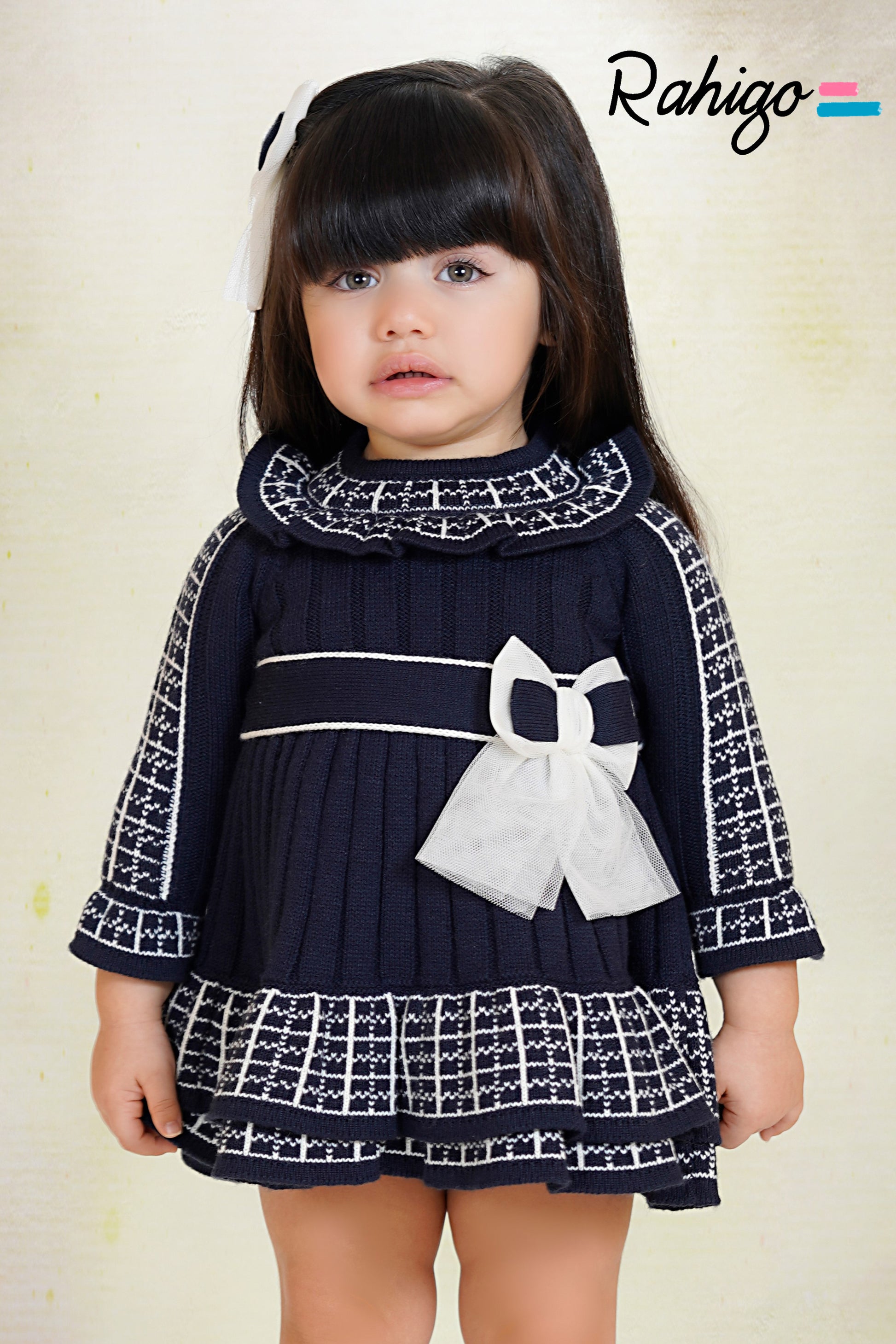 Conjunto Punto Azul Marino con Lazo | Rahigo Moda Infantil | Sonajero Kids