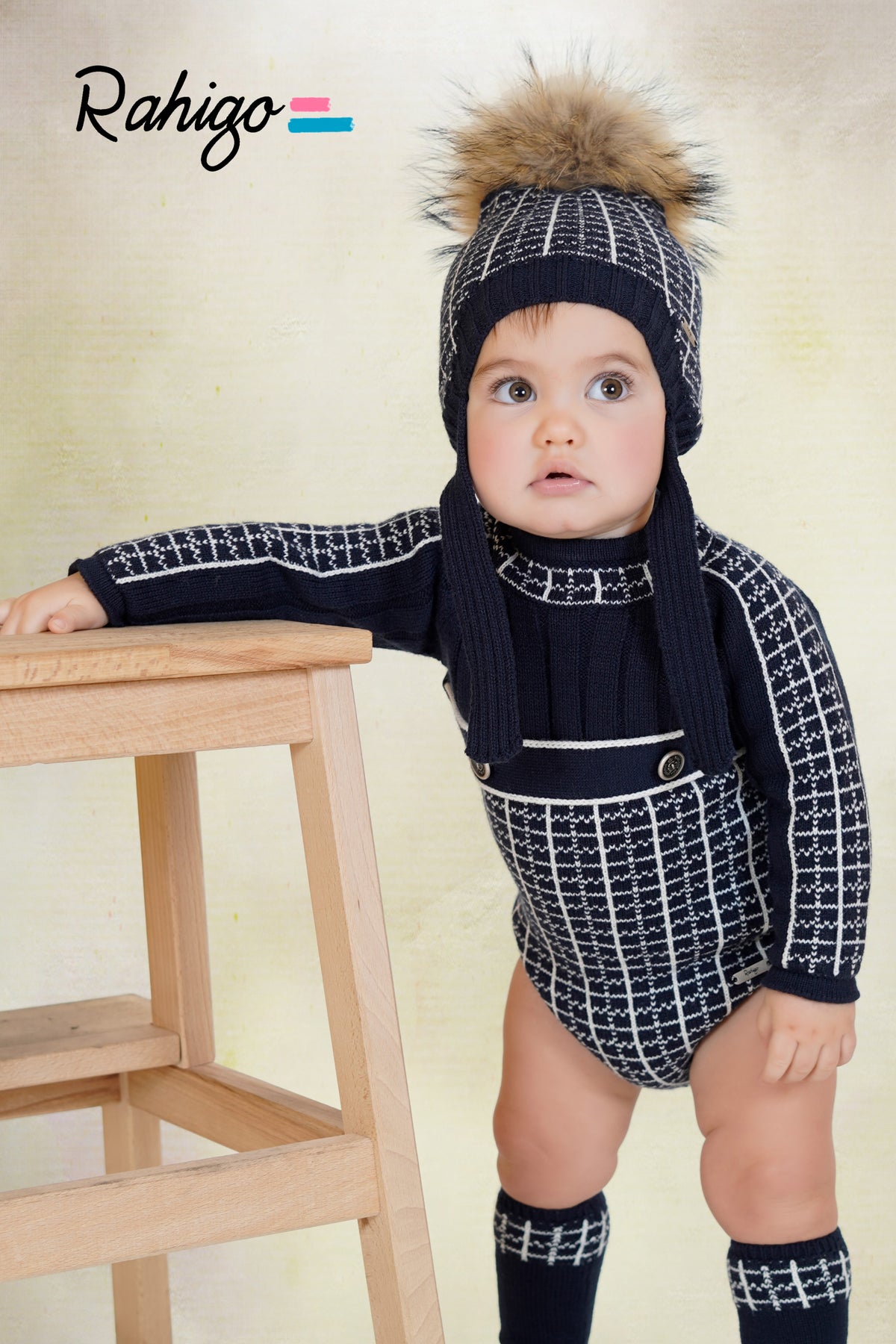 Pelele de Punto Azul Marino Rahigo | Moda Infantil Elegante | Sonajero Kids