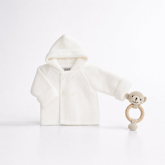Chaquetón de Punto con Capucha Blanco | Pangasa Baby | Sonajero Kids