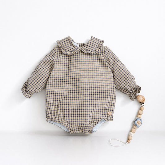 Jesusito Pelele Cuadros Mostaza y Azul Pangasa Baby | Sonajero Kid