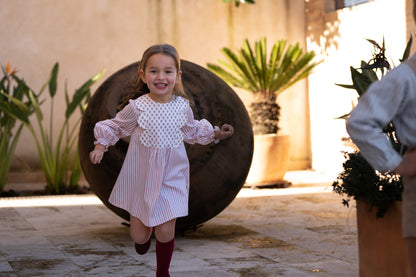 Vestido Niña Rayas Rosa y Canesú Floral | Sonajero Kids