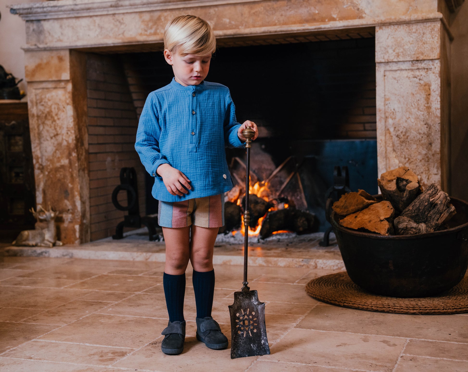 Conjunto Infantil Camisa Gasa Azul y Bermuda Chevron | Sonajero Kids