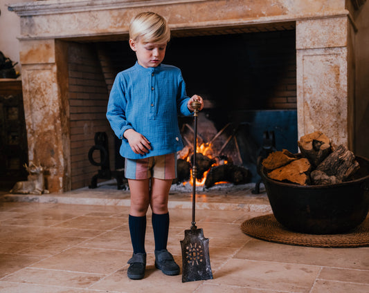 Conjunto Infantil Camisa Gasa Azul y Bermuda Chevron | Sonajero Kids