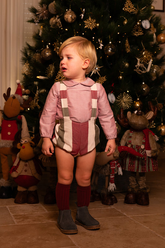 Conjunto de Peto a Rayas y Camisa Rosa para Bebé | Sonajero Kids