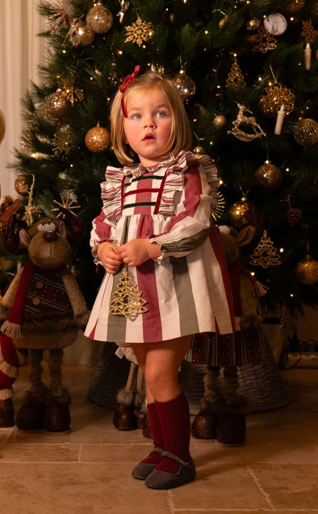 Conjunto Vestido y Braguita Rayas Burdeos y Oliva | Sonajero Kids