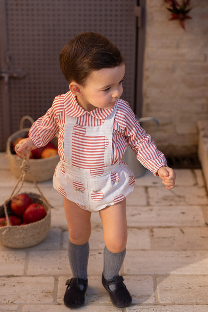 Conjunto Bebé Bombacho Manzanas y Blusa Rayas Rojas | Sonajero Kids