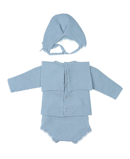 Conjunto 3P Punto Baberola Azul Empolvado