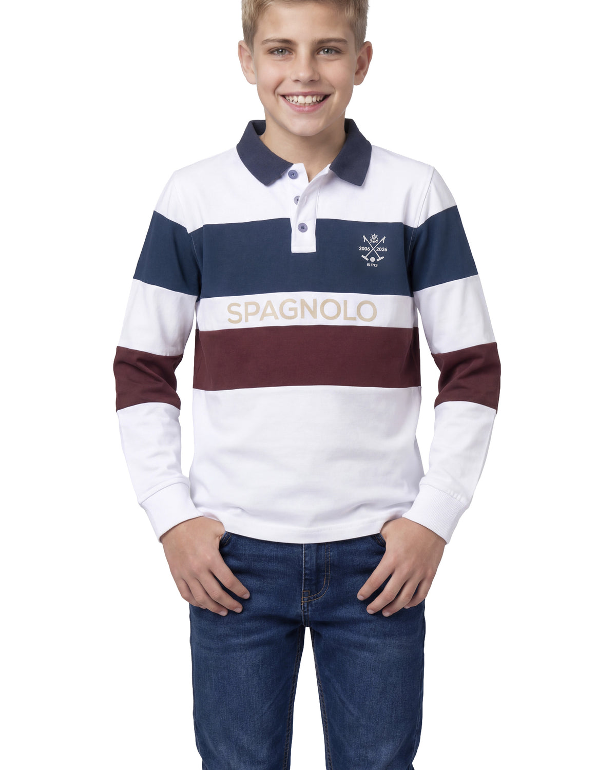 Polo Manga Larga Niño Spagnolo Rayas Marino y Granate | Sonajero Kids