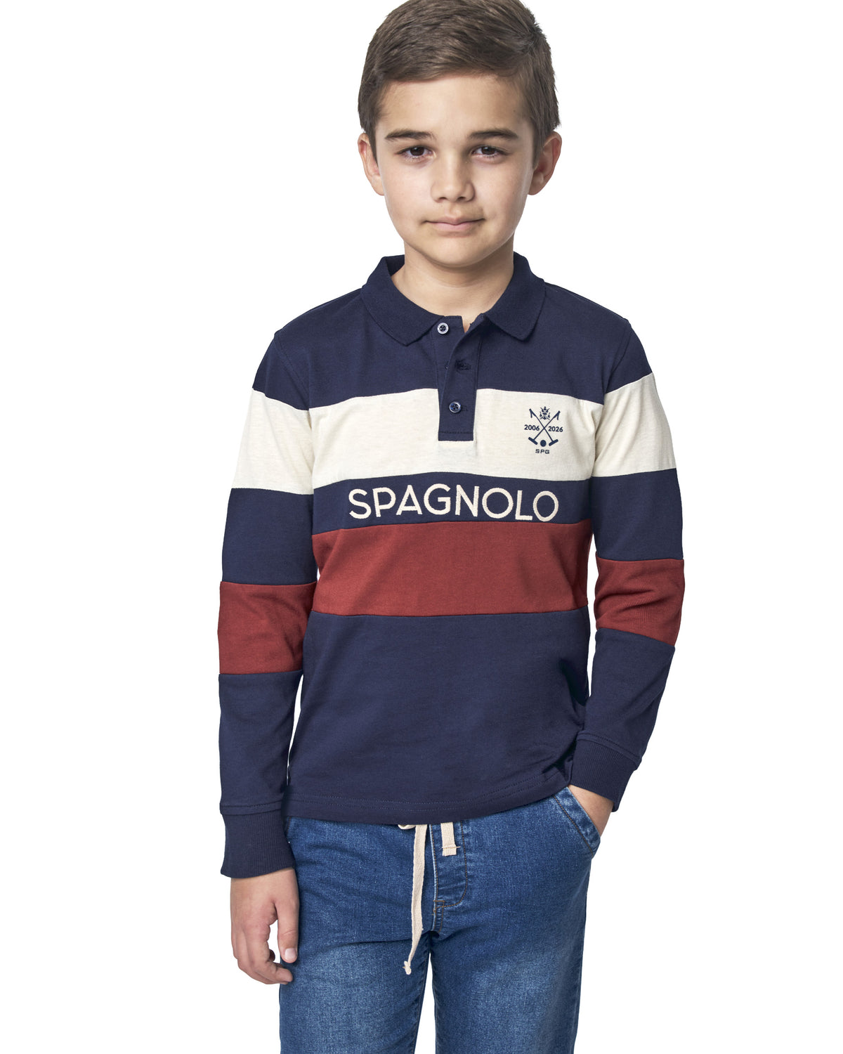 Polo Manga Larga Niño Spagnolo | Rayas Azul y Granate | Sonajero Kids