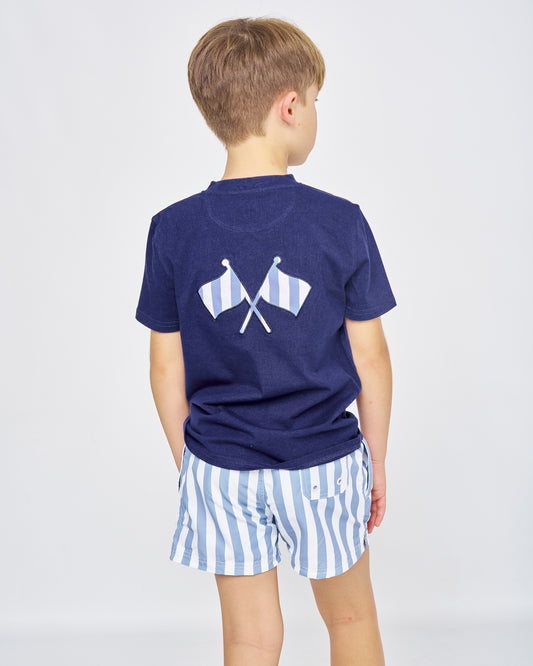 Conjunto Baño Spagnolo Rayas Azul