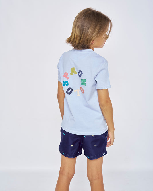 camiseta celeste spagnolo niño  espalda letras